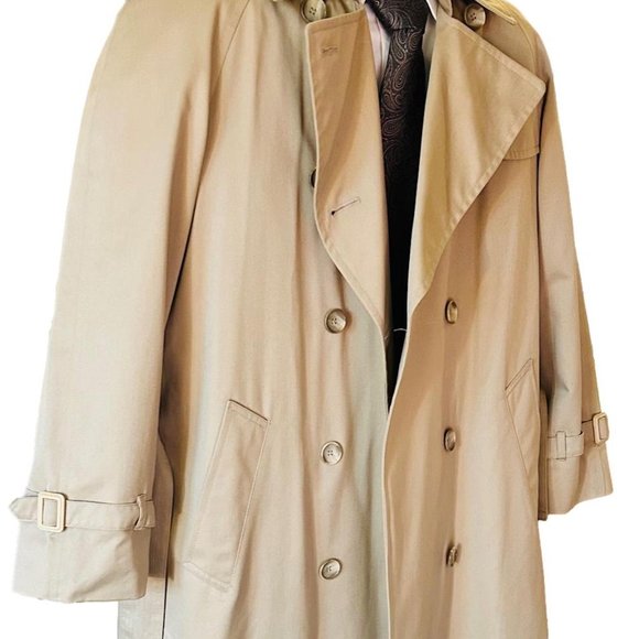 London Fog 80s Men's XL 44R Beige Trench Double-Breasted Removable Lining - Picture 8 of 11